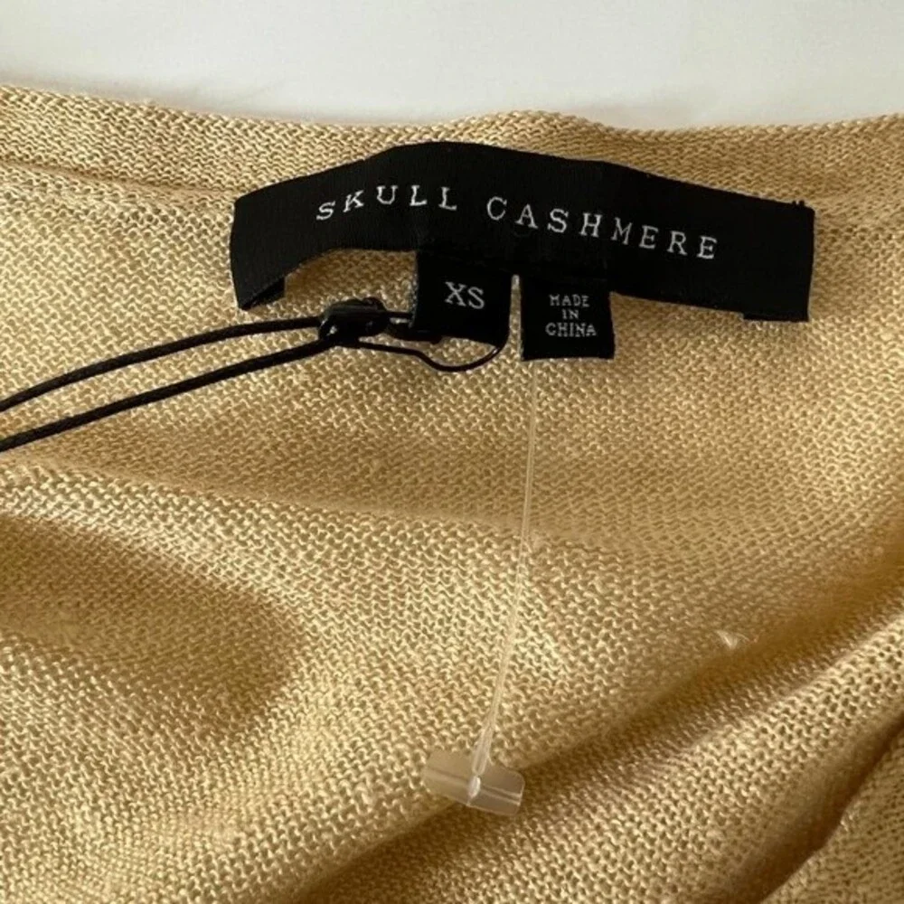 Skull Cashmere Tan top Women Lagenlook 100% Linen Penelope Henley Top size XS